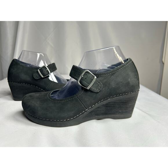 Dansko Sandra Black Womens Nubuck Leather Wedge Heel Mary Jane Sz 39 US8.5 ￼ - Picture 5 of 9